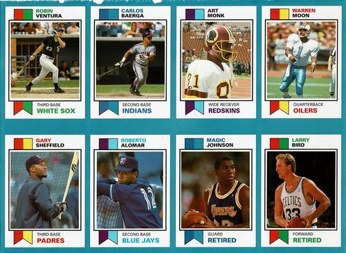 1993 SCD Sports Card Pocket Price Guide - Full Sheets #17-24 Larry Bird / Magic Johnson / Roberto Alomar / Gary Sheffield / Warren Moon / Art Monk / Carlos Baerga / Robin Ventura Front