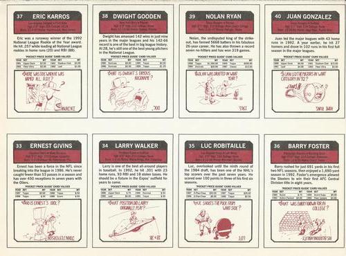 1993 SCD Sports Card Pocket Price Guide - Full Sheets #33-40 Ernest Givins / Larry Walker / Luc Robitaille / Barry Foster / Eric Karros / Dwight Gooden / Nolan Ryan / Juan Gonzalez Back