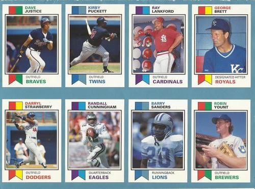 1993 SCD Sports Card Pocket Price Guide - Full Sheets #41-48 Robin Yount / Barry Sanders / Randall Cunningham / Darryl Strawberry / George Brett / Ray Lankford / Kirby Puckett / David Justice Front