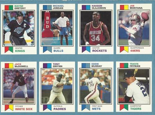 1993 SCD Sports Card Pocket Price Guide - Full Sheets #49-56 Travis Fryman / Eddie Murray / Tony Gwynn / Jack McDowell / Joe Montana / Hakeem Olajuwon / Michael Jordan / Wayne Gretzky Front