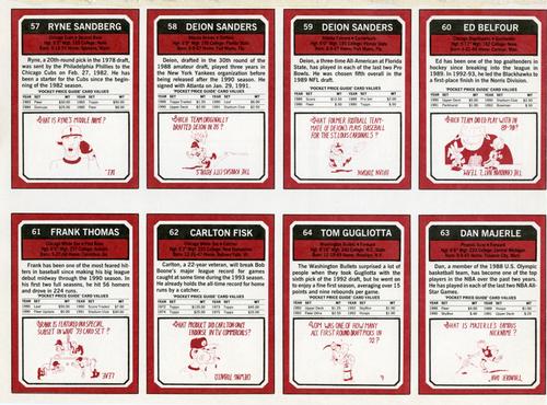 1993 SCD Sports Card Pocket Price Guide - Full Sheets #57-64 Ryne Sandberg / Deion Sanders / Deion Sanders / Ed Belfour / Frank Thomas / Carlton Fisk / Dan Majerle / Tom Gugliotta Back