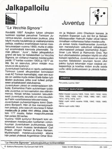 1978 Sportscaster Series 23 Finnish #23-530 Juventus Back