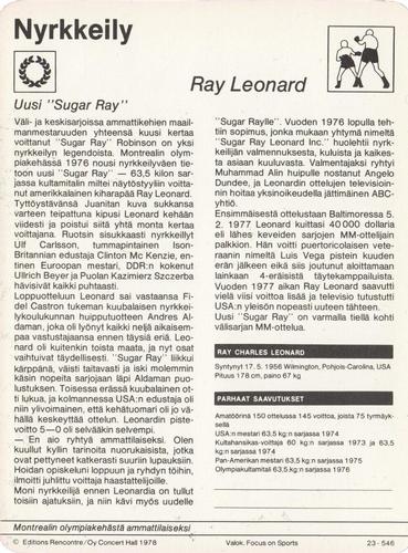 1978 Sportscaster Series 23 Finnish #23-546 Ray Leonard Back