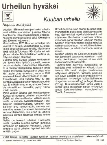 1978 Sportscaster Series 24 Finnish #24-556 Kuuban urheilu Back