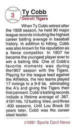 1991 Allan Kaye's Sports Cards News Magazine - Tobacco-Sized Cards 1991-92 #3 Ty Cobb Back