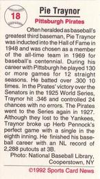 1991 Allan Kaye's Sports Cards News Magazine - Tobacco-Sized Cards 1991-92 #18 Pie Traynor Back