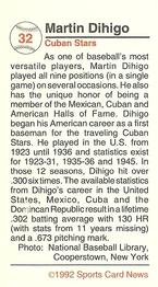 1991 Allan Kaye's Sports Cards News Magazine - Tobacco-Sized Cards 1991-92 #32 Martin Dihigo Back