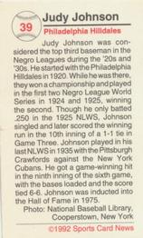 1991 Allan Kaye's Sports Cards News Magazine - Tobacco-Sized Cards 1991-92 #39 Judy Johnson Back