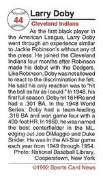 1991 Allan Kaye's Sports Cards News Magazine - Tobacco-Sized Cards 1991-92 #44 Larry Doby Back