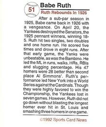 1991 Allan Kaye's Sports Cards News Magazine - Tobacco-Sized Cards 1991-92 #51 Babe Ruth Back