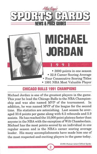 1991 Allan Kaye's Sports Cards News Magazine - Postcards 1991-92 (Portraits) #2 Michael Jordan Back
