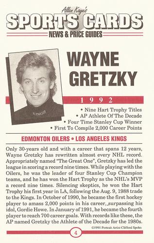 1991 Allan Kaye's Sports Cards News Magazine - Postcards 1991-92 (Portraits) #4 Wayne Gretzky Back
