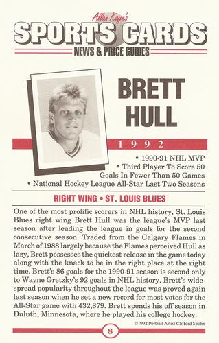 1991 Allan Kaye's Sports Cards News Magazine - Postcards 1991-92 (Portraits) #8 Brett Hull Back