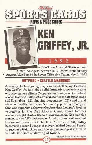 1991 Allan Kaye's Sports Cards News Magazine - Postcards 1991-92 (Portraits) #15 Ken Griffey Jr. Back