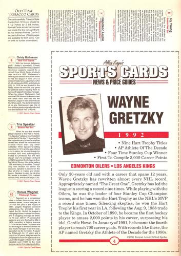 1991 Allan Kaye's Sports Cards News Magazine - Panels Postcards and Tobacco-Sized 1991-92 #6-10/4 Cy Young / Napoleon Lajoie / Christy Mathewson / Tris Speaker / Honus Wagner / Wayne Gretzky Back