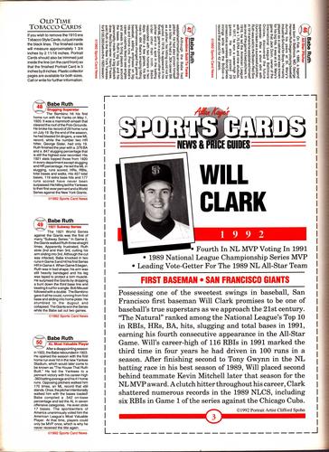 1991 Allan Kaye's Sports Cards News Magazine - Panels Postcards and Tobacco-Sized 1991-92 #46-50/3 Babe Ruth / Will Clark Back