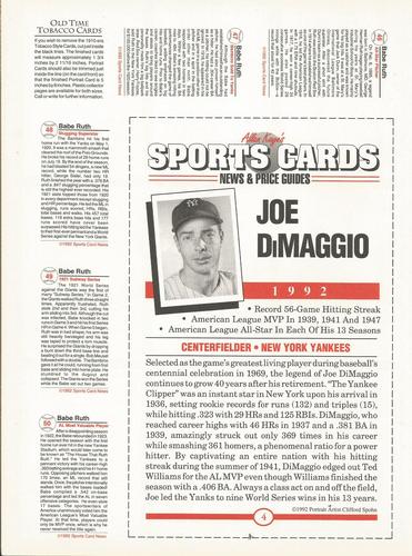 1991 Allan Kaye's Sports Cards News Magazine - Panels Postcards and Tobacco-Sized 1991-92 #46-50/4 Babe Ruth / Joe DiMaggio Back