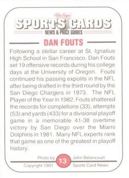 1991 Allan Kaye's Sports Cards News Magazine - Standard-Sized 1991 #13 Dan Fouts Back
