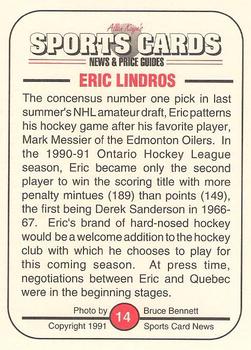1991 Allan Kaye's Sports Cards News Magazine - Standard-Sized 1991 #14 Eric Lindros Back