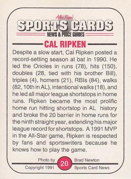 1991 Allan Kaye's Sports Cards News Magazine - Standard-Sized 1991 #20 Cal Ripken Jr. Back