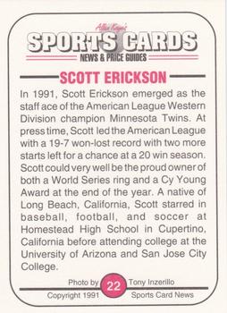 1991 Allan Kaye's Sports Cards News Magazine - Standard-Sized 1991 #22 Scott Erickson Back