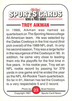 1991 Allan Kaye's Sports Cards News Magazine - Standard-Sized 1991 #23 Troy Aikman Back