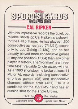 1991 Allan Kaye's Sports Cards News Magazine - Standard-Sized 1991 #30 Cal Ripken Jr. Back