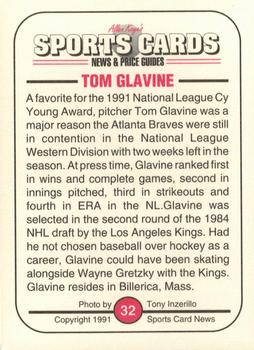 1991 Allan Kaye's Sports Cards News Magazine - Standard-Sized 1991 #32 Tom Glavine Back