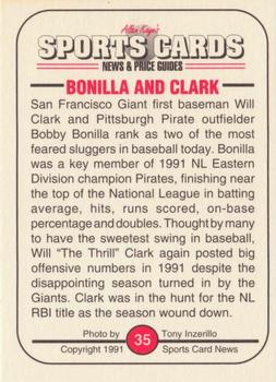 1991 Allan Kaye's Sports Cards News Magazine - Standard-Sized 1991 #35 Bobby Bonilla / Will Clark Back