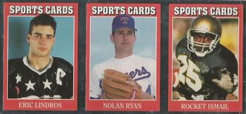 1991 Allan Kaye's Sports Cards News Magazine - Prototypes Panel #P1-P3 Prototype Strip (Eric Lindros / Nolan Ryan / Rocket Ismail) Front
