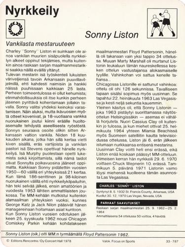 1978 Sportscaster Series 33 Finnish #33-787 Sonny Liston Back