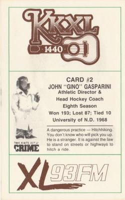 1985-86 North Dakota Fighting Sioux Police #2 John Gasparini Back