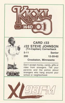 1985-86 North Dakota Fighting Sioux Police #33 Steve Johnson Back