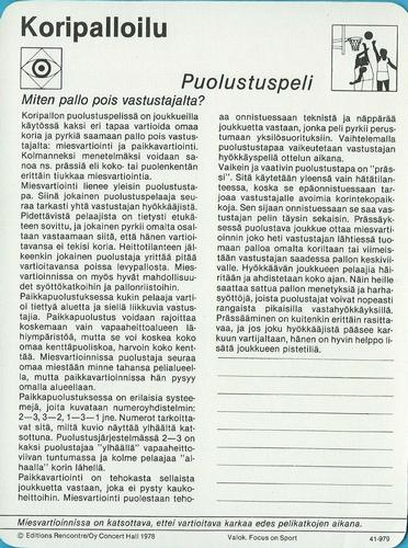 1978 Sportscaster Series 41 Finnish #41-979 Puolustuspeli Back