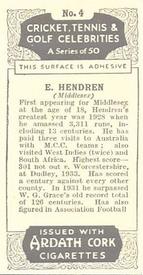 1935 Ardath Cork Cricket, Tennis & Golf Celebrities #4 Patsy Hendren Back