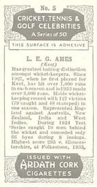1935 Ardath Cork Cricket, Tennis & Golf Celebrities #5 Les Ames Back