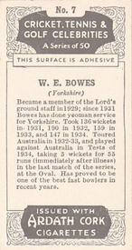 1935 Ardath Cork Cricket, Tennis & Golf Celebrities #7 Bill Bowes Back