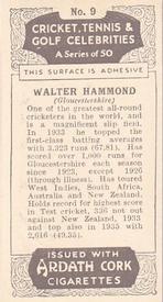 1935 Ardath Cork Cricket, Tennis & Golf Celebrities #9 Walter Hammond Back