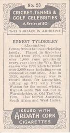 1935 Ardath Cork Cricket, Tennis & Golf Celebrities #23 Ernest Tyldesley Back