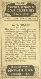 1935 Ardath Cork Cricket, Tennis & Golf Celebrities #36 Bill Tilden Back