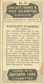 1935 Ardath Cork Cricket, Tennis & Golf Celebrities #39 Kathleen Stammers Back