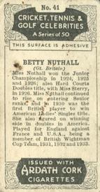 1935 Ardath Cork Cricket, Tennis & Golf Celebrities #41 Betty Nuthall Back