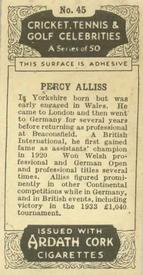 1935 Ardath Cork Cricket, Tennis & Golf Celebrities #45 Percy Alliss Back