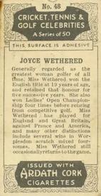 1935 Ardath Cork Cricket, Tennis & Golf Celebrities #48 Joyce Wethered Back