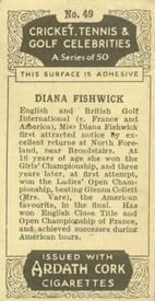 1935 Ardath Cork Cricket, Tennis & Golf Celebrities #49 Diana Fishwick Back