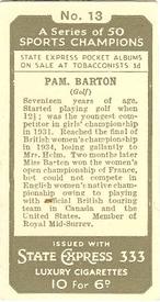 1935 Ardath State Express A Series of 50 Sports Champions #13 Pam Barton Back