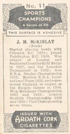 1935 Ardath Cork Sports Champions #11 James McKinlay Back
