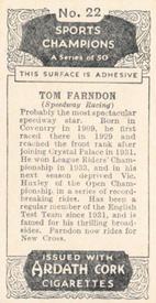1935 Ardath Cork Sports Champions #22 Tom Farndon Back