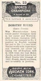 1935 Ardath Cork Sports Champions #23 Dorothy Round Back