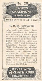 1935 Ardath Cork Sports Champions #28 Thomas Sopwith Back